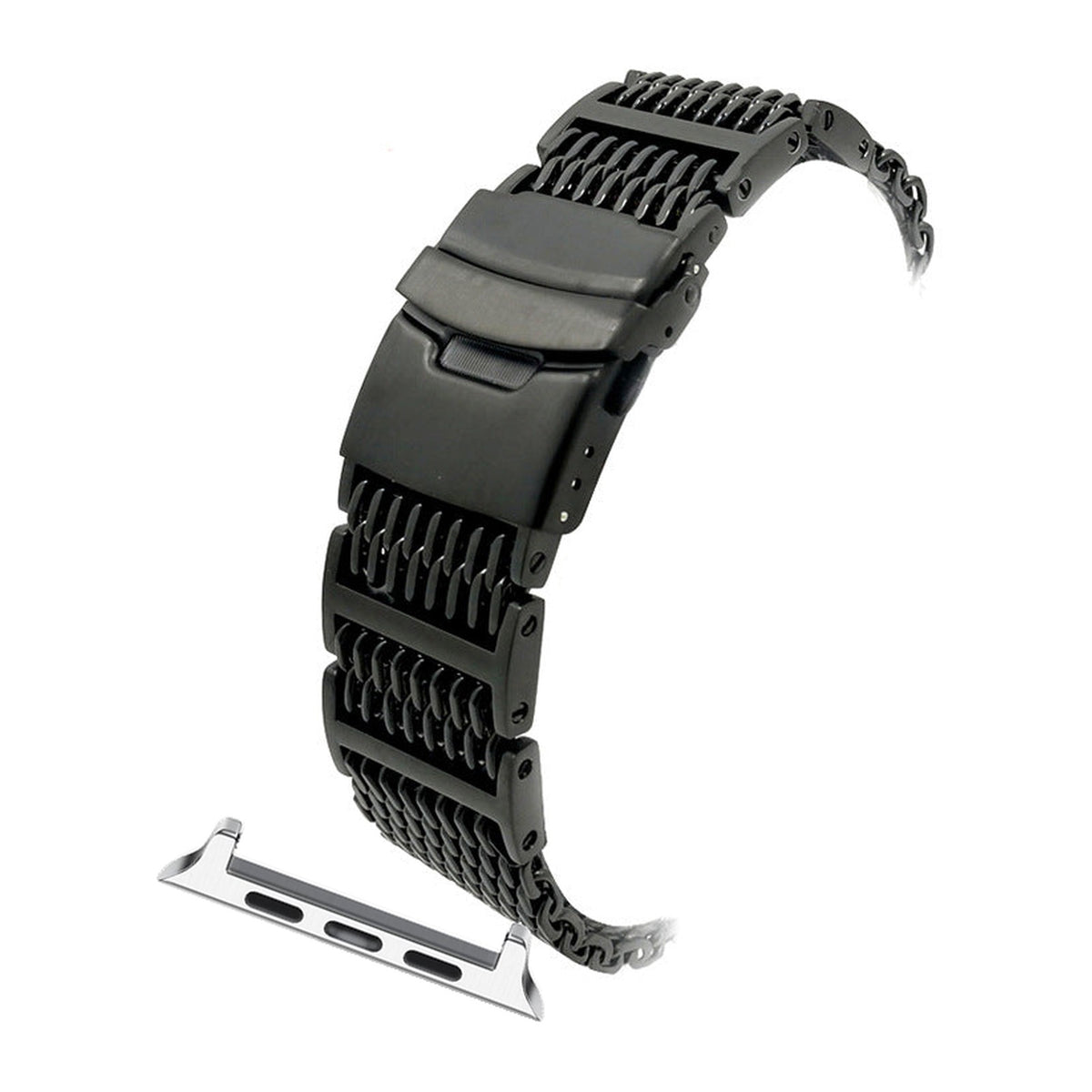 Shark Mesh Bracelet - Folding Deployant Clasp - Black Starlight with Connecters - Spring Bar Type for Apple Watch