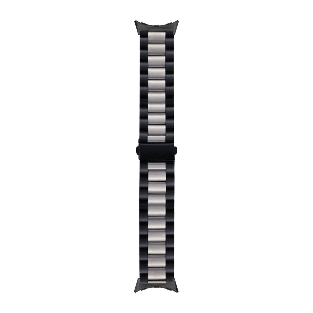 Steel Bracelet Black with Deployant Clasp - Black/Silver with Google Pixel Spring Bar Adapters - Wear Any 20mm Strap! for Pixel Watch 3-5 45mm