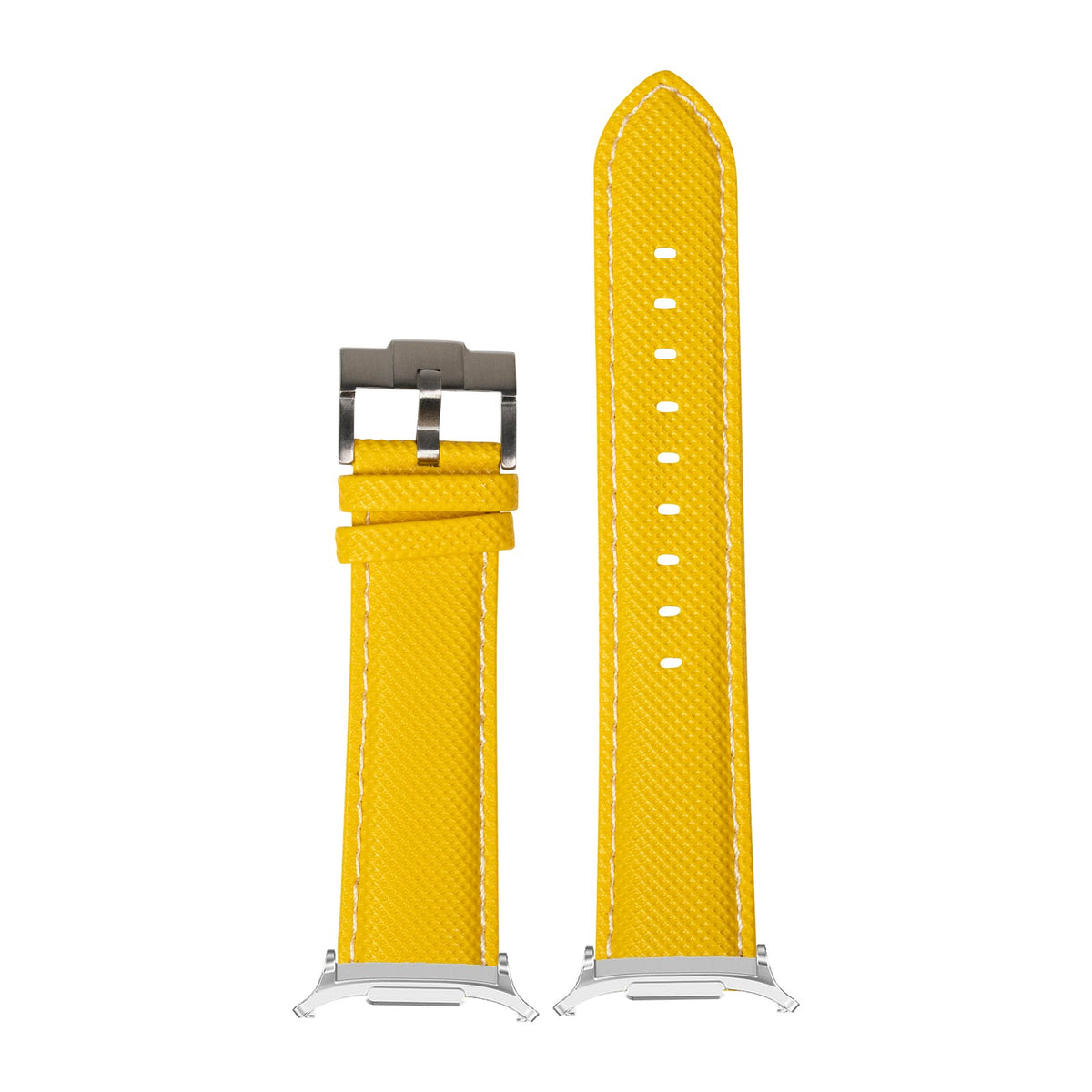 Sailcloth - Yellow Silver with White Stitching with Strap Adapter for Galaxy Watch 8-9/Ultra