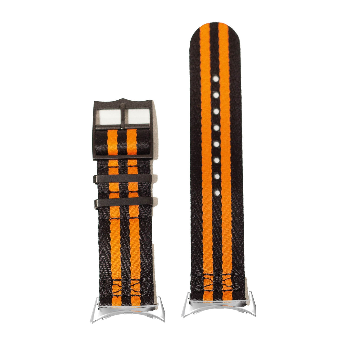 Ultra Militex - Stealth Black / Orange [Black Hardware] Silver with Google Pixel Spring Bar Adapters - Wear Any 20mm Strap! for Pixel Watch 3-5 45mm
