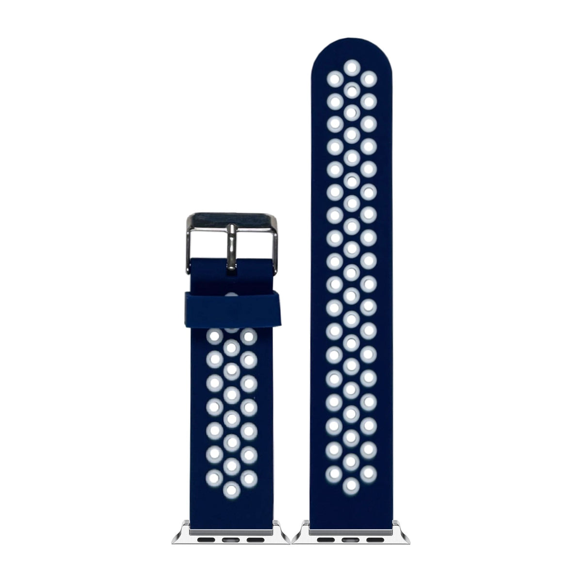Flexi Sports Silicone Navy Blue/White Silver with Connecters - Spring Bar Type for Apple Watch