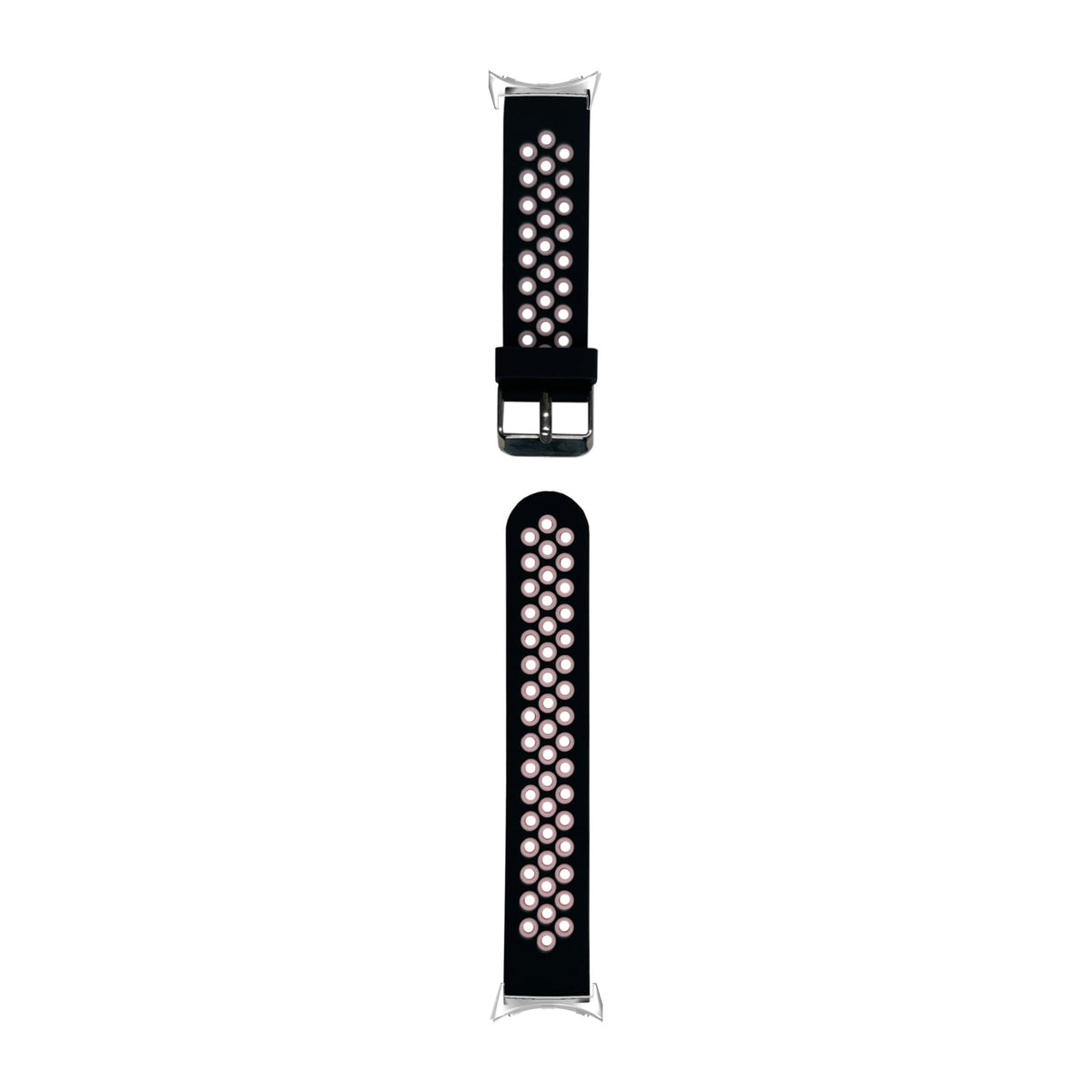 Flexi Sports Silicone Black/Pink Silver with Google Pixel Spring Bar Adapters - Wear Any 20mm Strap! for Pixel Watch 3-5 45mm