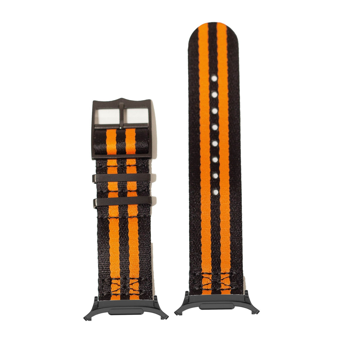 Ultra Militex - Stealth Black / Orange [Black Hardware] for the Galaxy Watch 8, 9 and Ultra with adapter fitted