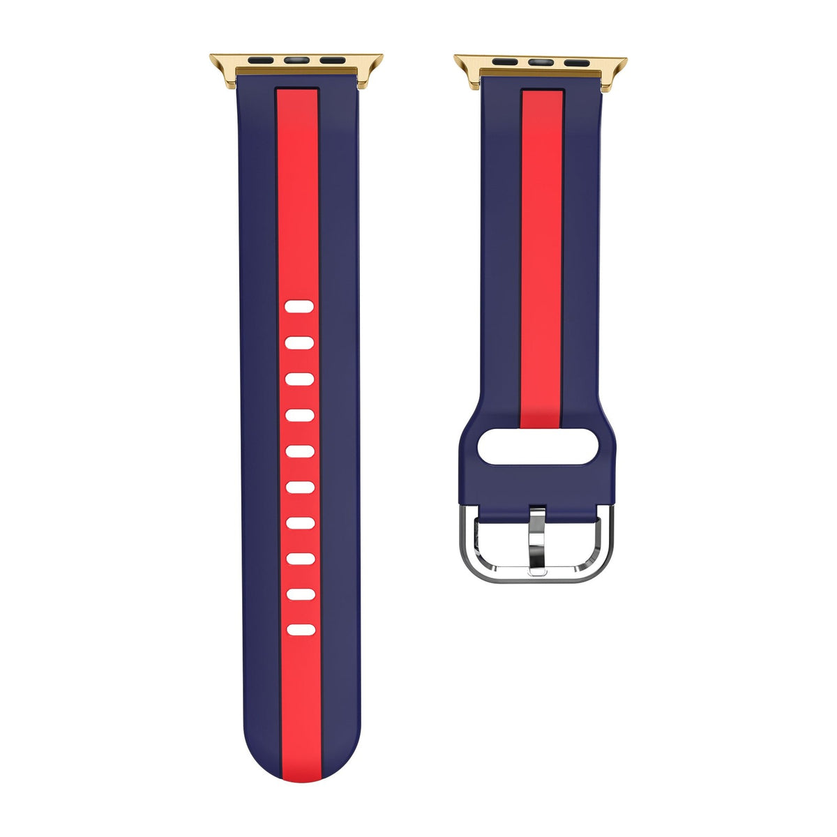 Striped Silicone Blue / Red Gold with Connecters - Spring Bar Type for Apple Watch