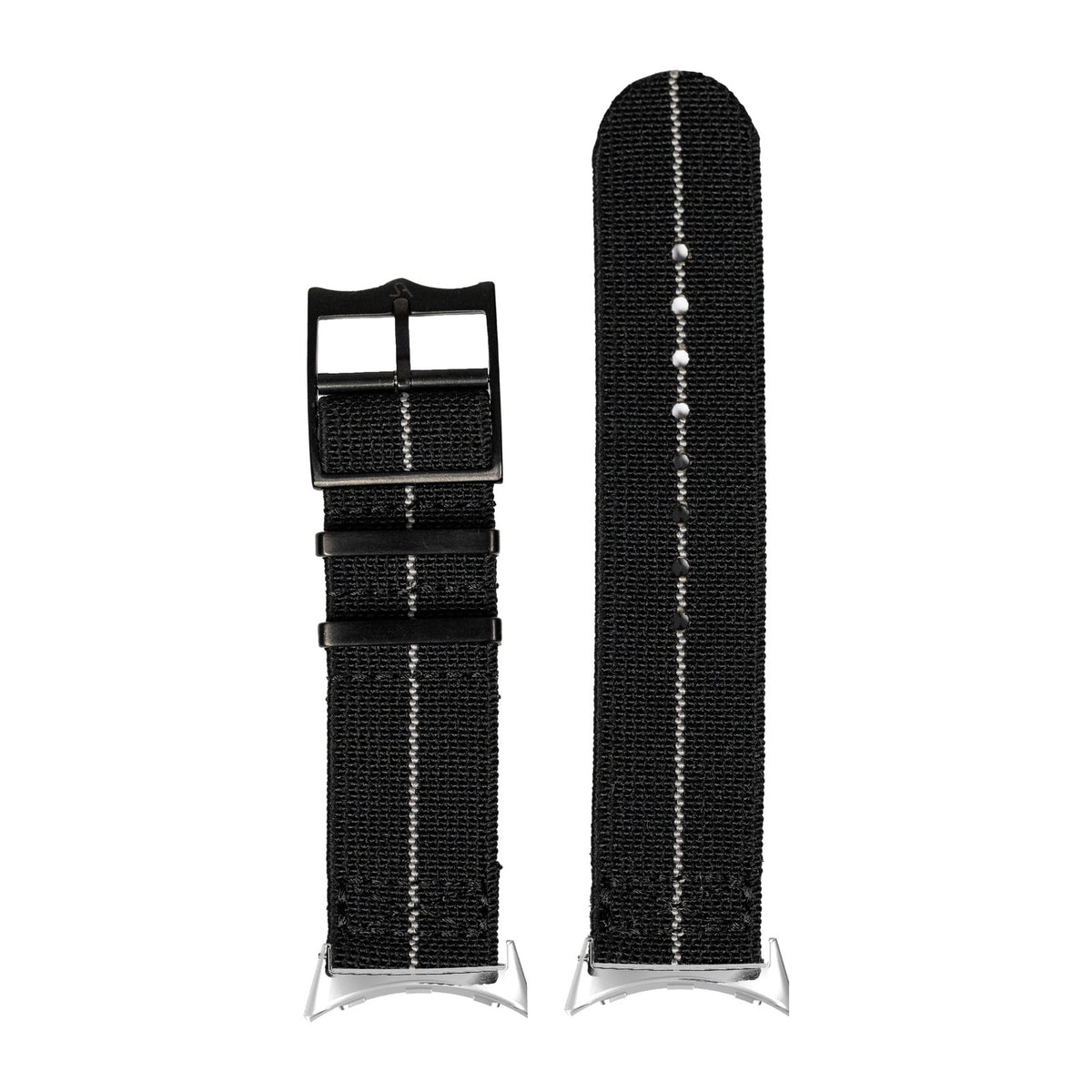 ElastoFlex - Stealth Black/White [Black Hardware] Silver with Google Pixel Spring Bar Adapters - Wear Any 20mm Strap! for Pixel Watch 1-5 41mm