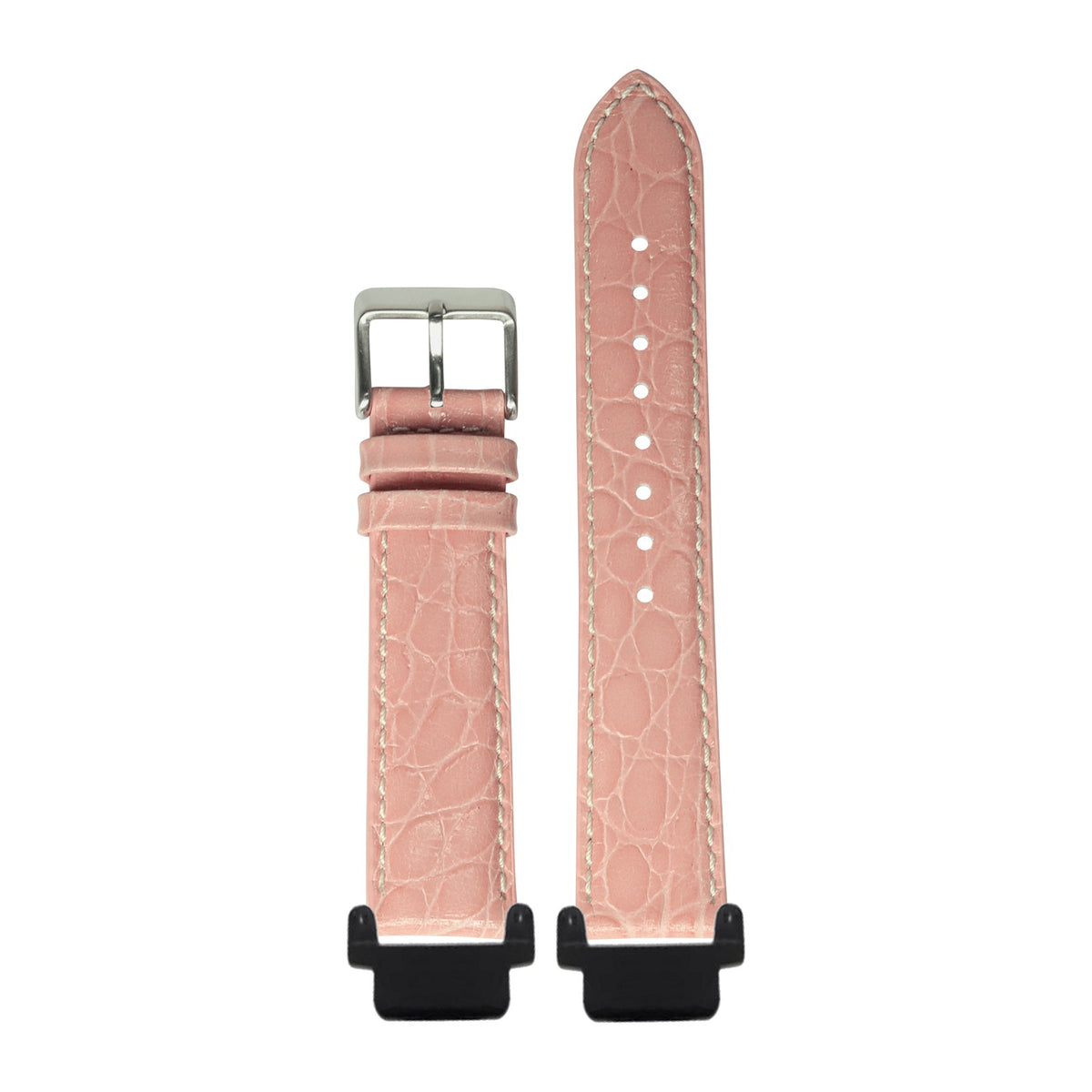 Alligator Leather - Pink Black with White Stitching with Garmin Forerunner 220/ 230/ 235/ 620/ 630/ 735XT Strap Adapters for Garmin Forerunner 220/ 230/ 235/ 620/ 630/ 735XT