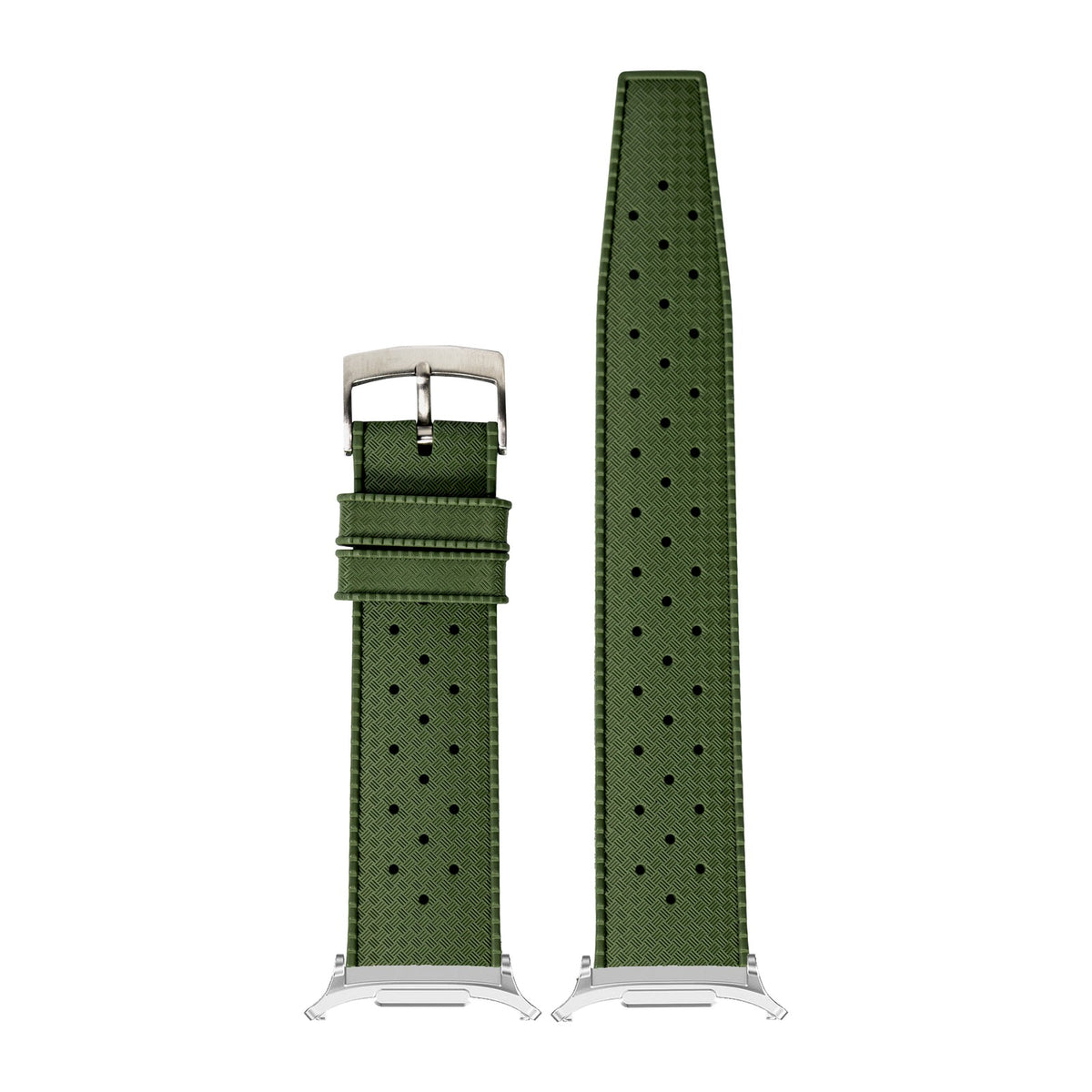 King Tropic FKM Rubber - Forest Green Silver with Strap Adapter for Galaxy Watch 8-9/Ultra