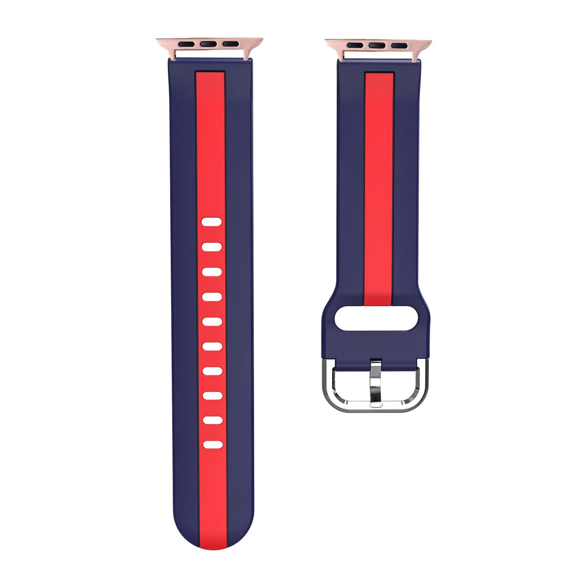 Striped Silicone Blue / Red Rose Gold with Connecters - Spring Bar Type for Apple Watch