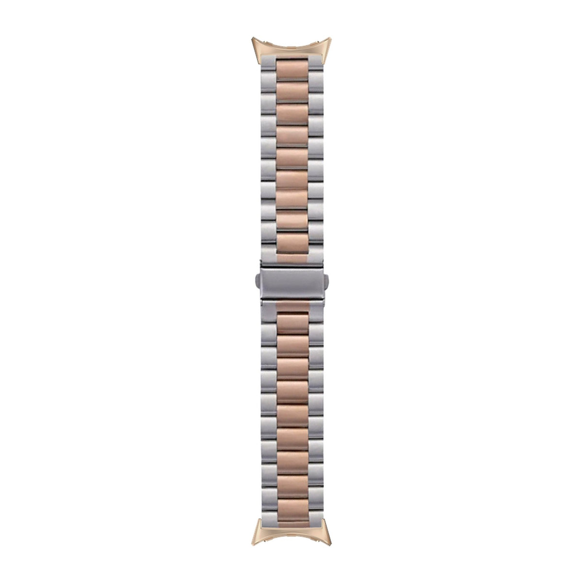 Steel Bracelet Rose Gold with Deployant Clasp - Silver/Rose Gold with Google Pixel Spring Bar Adapters - Wear Any 20mm Strap! for Pixel Watch 1-5 41mm