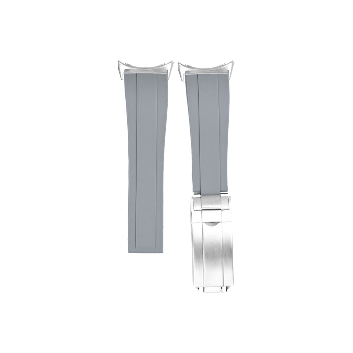 Vulcanised Rubber Silver with Oyster Clasp - Grey with Google Pixel Spring Bar Adapters - Wear Any 20mm Strap! for Pixel Watch 1-5 41mm