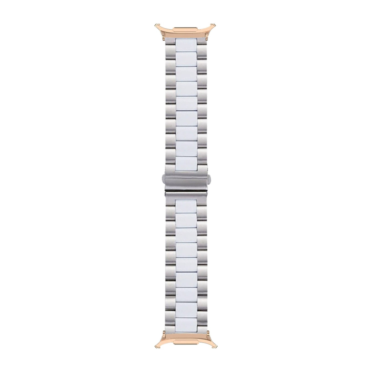 Steel Bracelet Rose Gold with Deployant Clasp - Silver/White with Strap Adapter for Galaxy Watch 8-9/Ultra