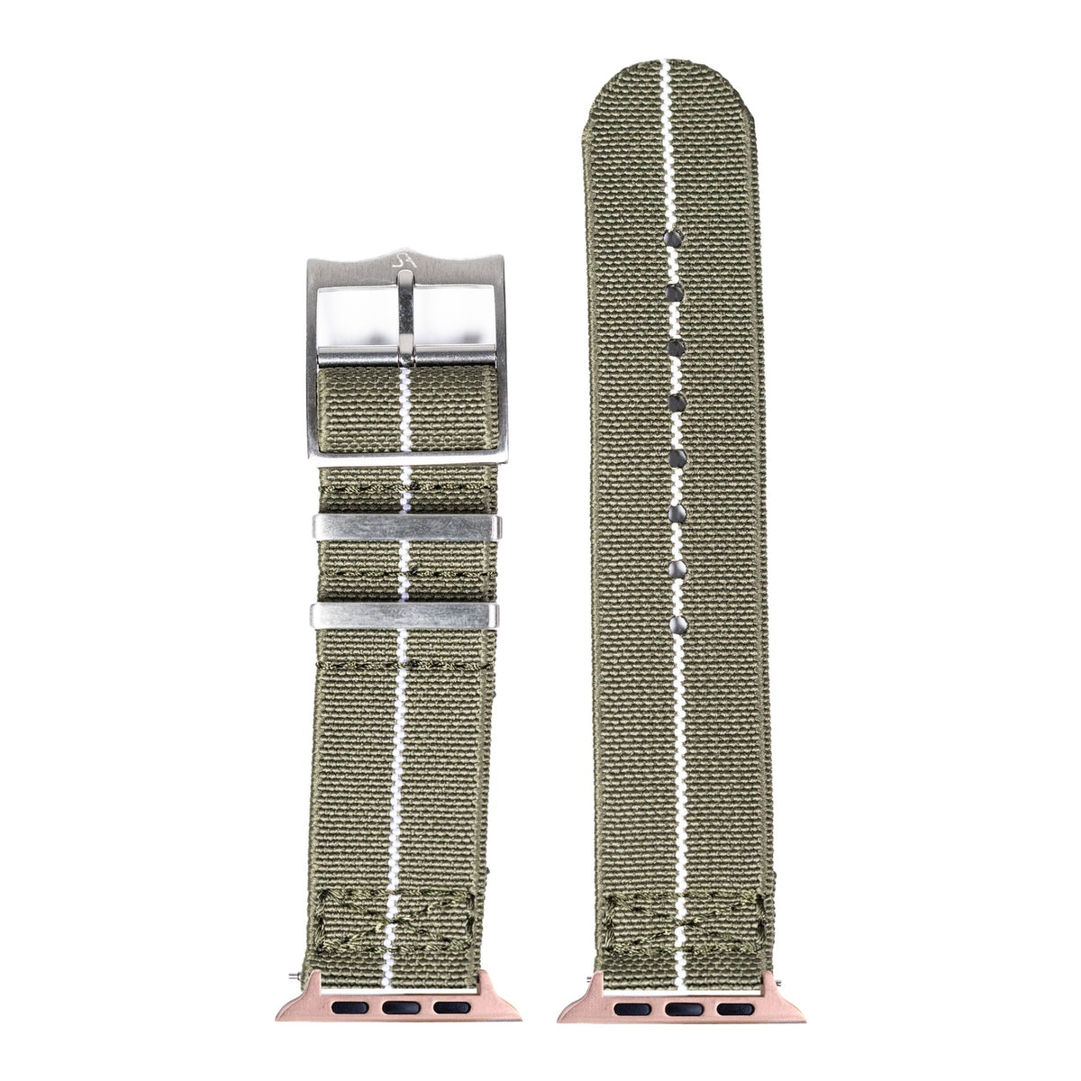 [Apple Watch] ElastoFlex - Army Green/White with Rose Gold Apple Watch connecters