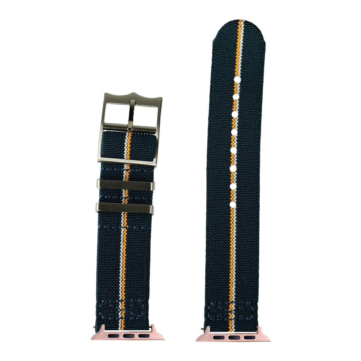 [Apple Watch] ElastoFlex - Navy Blue/Orange/White with Rose Gold Apple Watch connecters