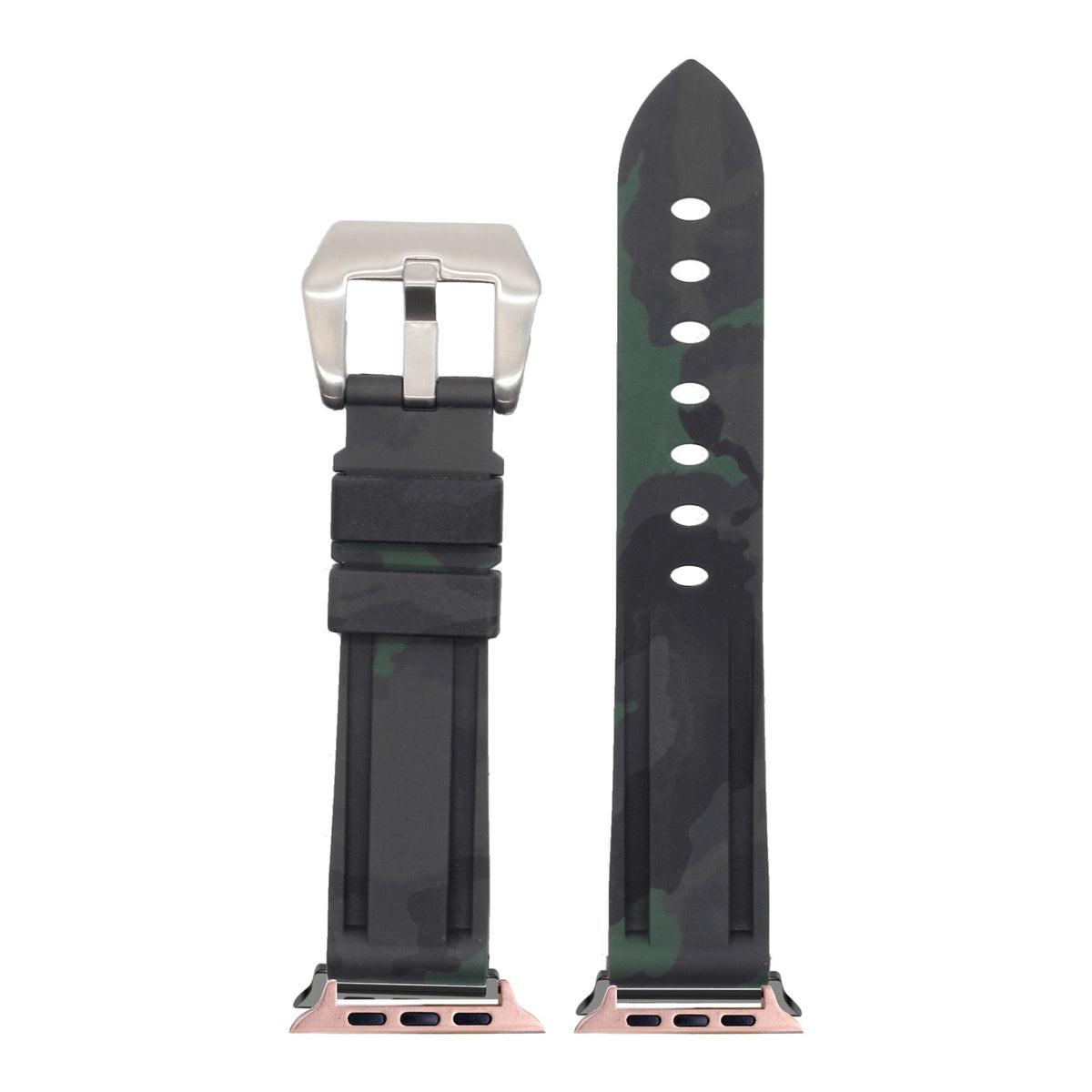 [Apple Watch] Camo Flexi Rubber - Army Green with Rose Gold Apple Watch connecters
