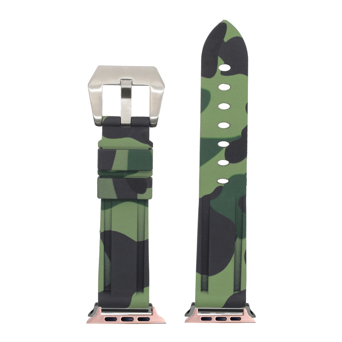 [Apple Watch] Camo Flexi Rubber - Green with Rose Gold Apple Watch connecters
