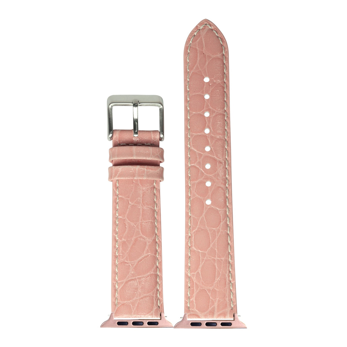 [Apple Watch] Alligator Leather - Pink with White Stitching with Rose Gold Apple Watch connecters