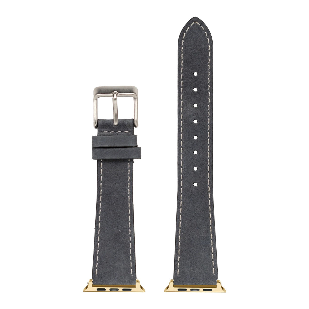 [Apple Watch] Nubuck Leather - Slate Grey | White Stitching with Gold Apple Watch connecters