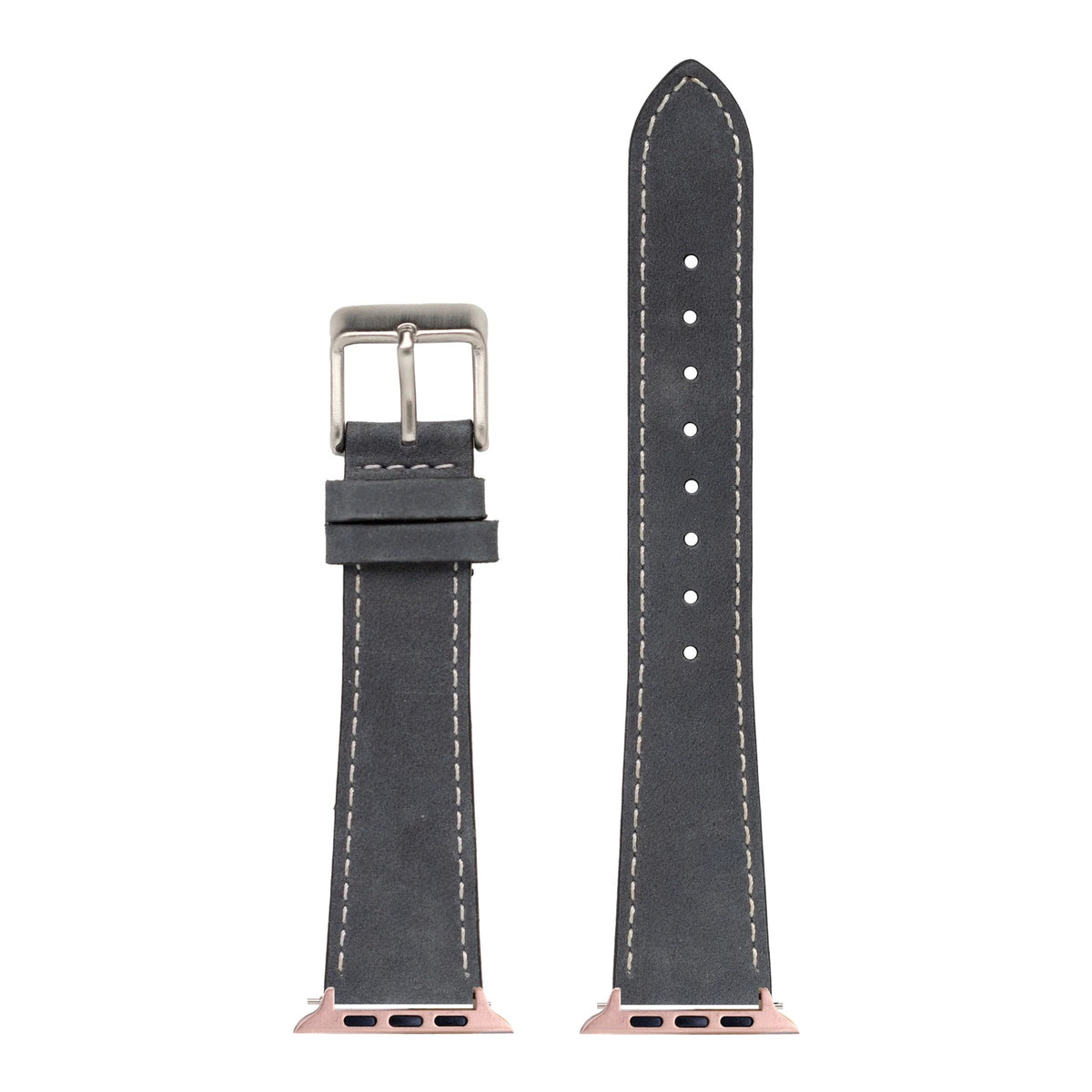 [Apple Watch] Nubuck Leather - Slate Grey | White Stitching with Rose Gold Apple Watch connecters