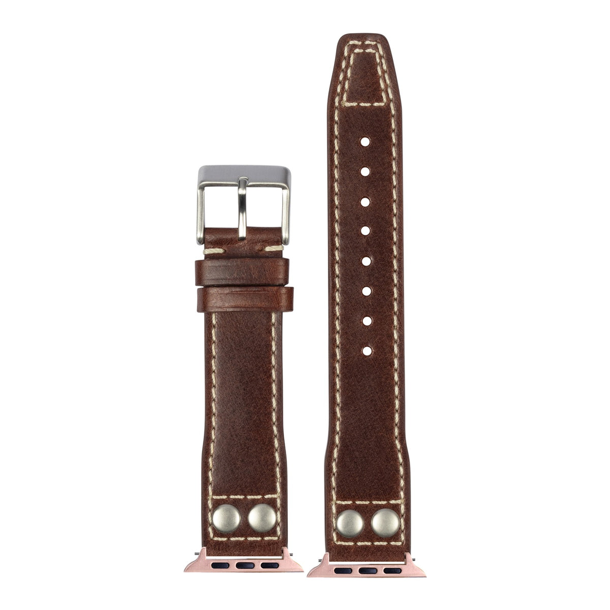 [Apple Watch] Pilot Leather with Rivets - Dark Brown with Rose Gold Apple Watch connecters