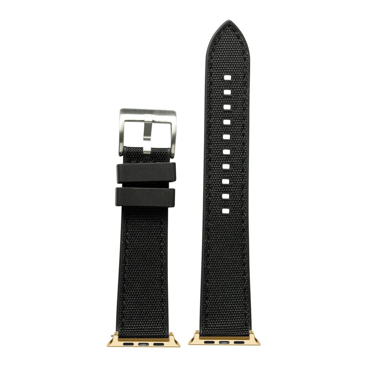 [Apple Watch] Sailcloth & FKM Rubber Hybrid - Black with Gold Apple Watch connecters