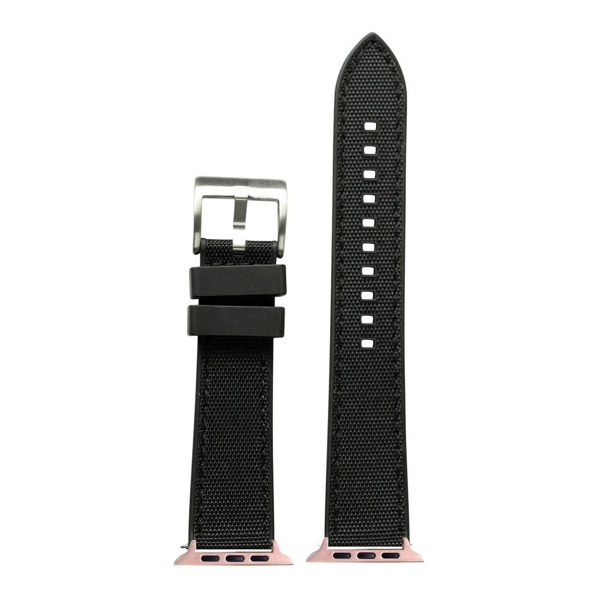 [Apple Watch] Sailcloth & FKM Rubber Hybrid - Black with Rose Gold Apple Watch connecters