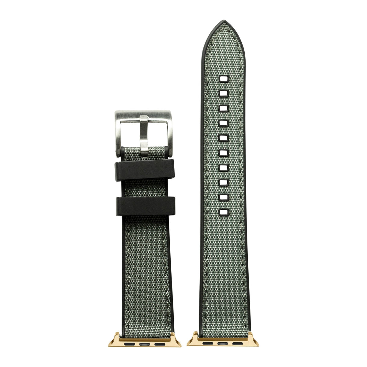 [Apple Watch] Sailcloth & FKM Rubber Hybrid - Grey with Gold Apple Watch connecters