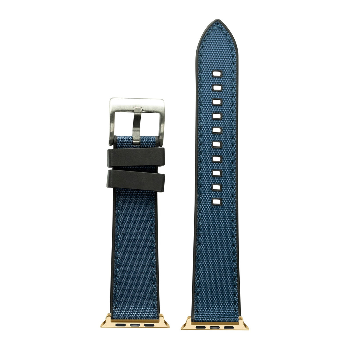 [Apple Watch] Sailcloth & FKM Rubber Hybrid - Navy Blue with Gold Apple Watch connecters