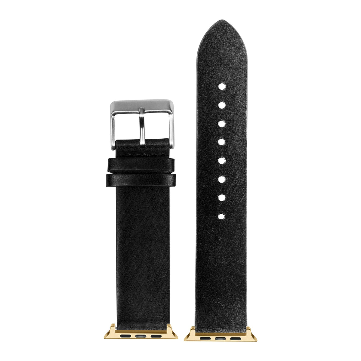 [Apple Watch] Straight Cut Leather - Black with Gold Apple Watch connecters