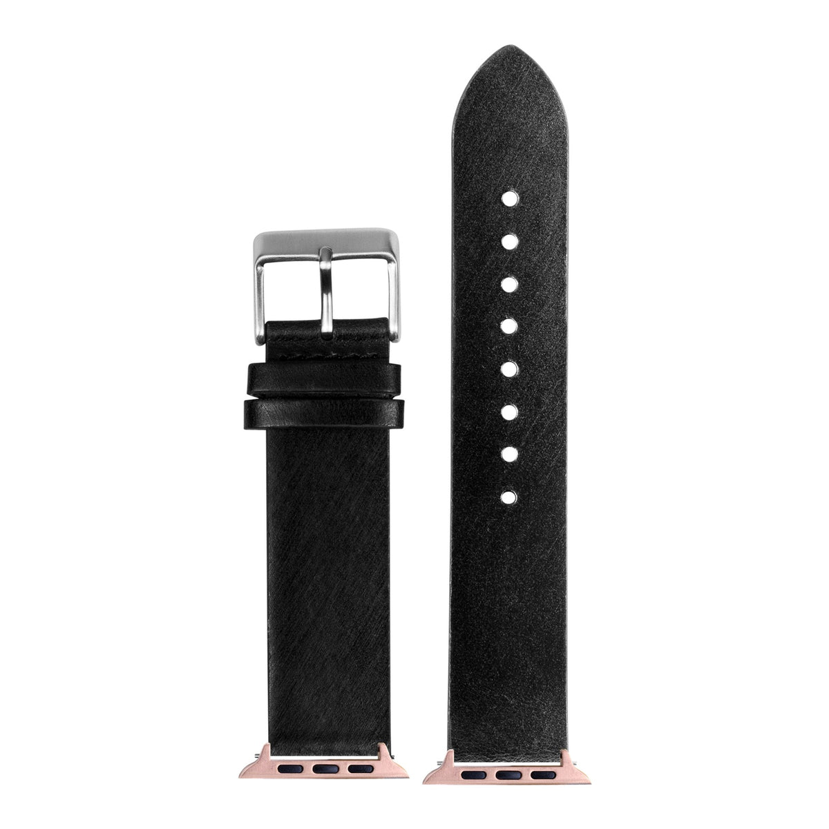 [Apple Watch] Straight Cut Leather - Black with Rose Gold Apple Watch connecters