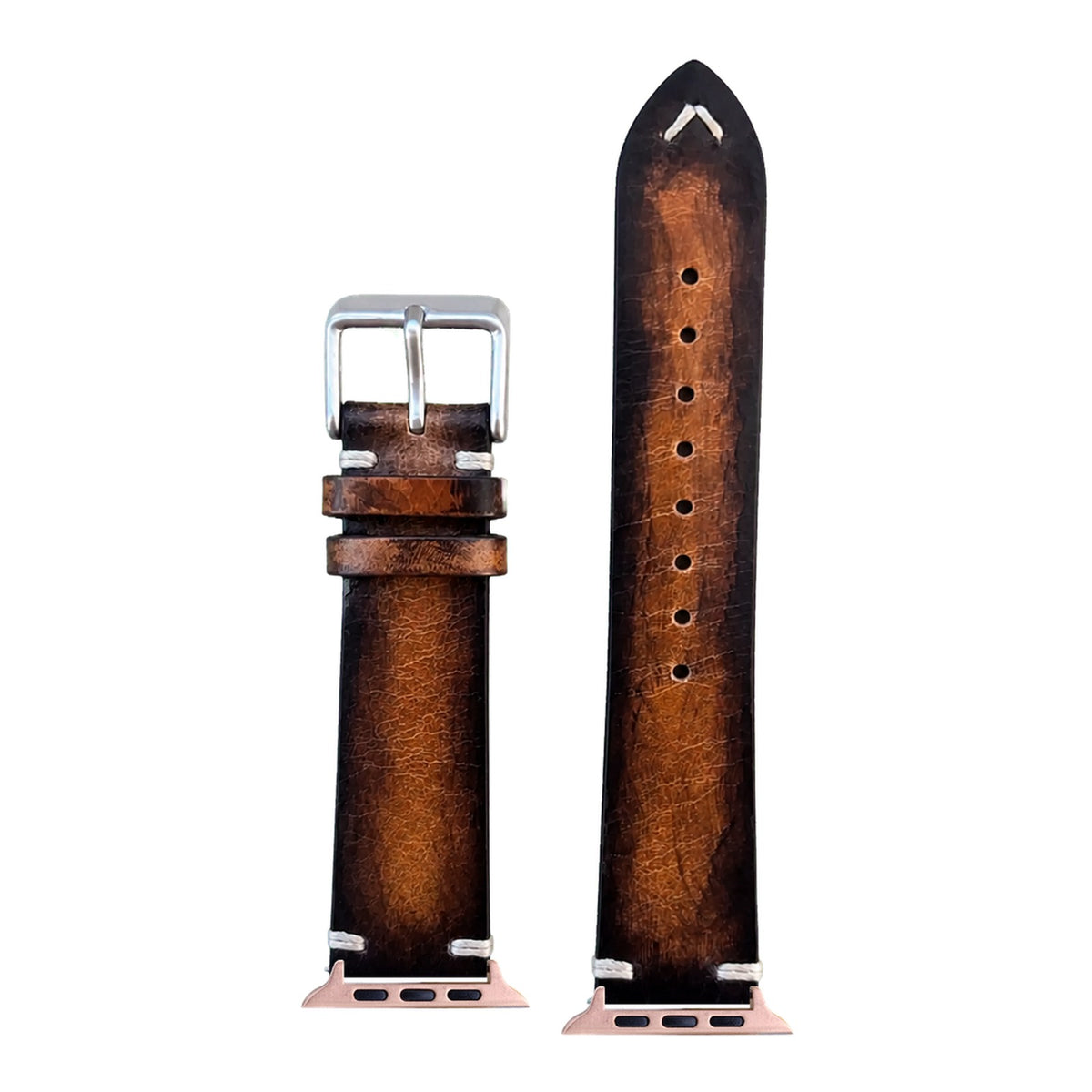 [Apple Watch] Vintage Knotted Leather - Smoked Brown with Rose Gold Apple Watch connecters