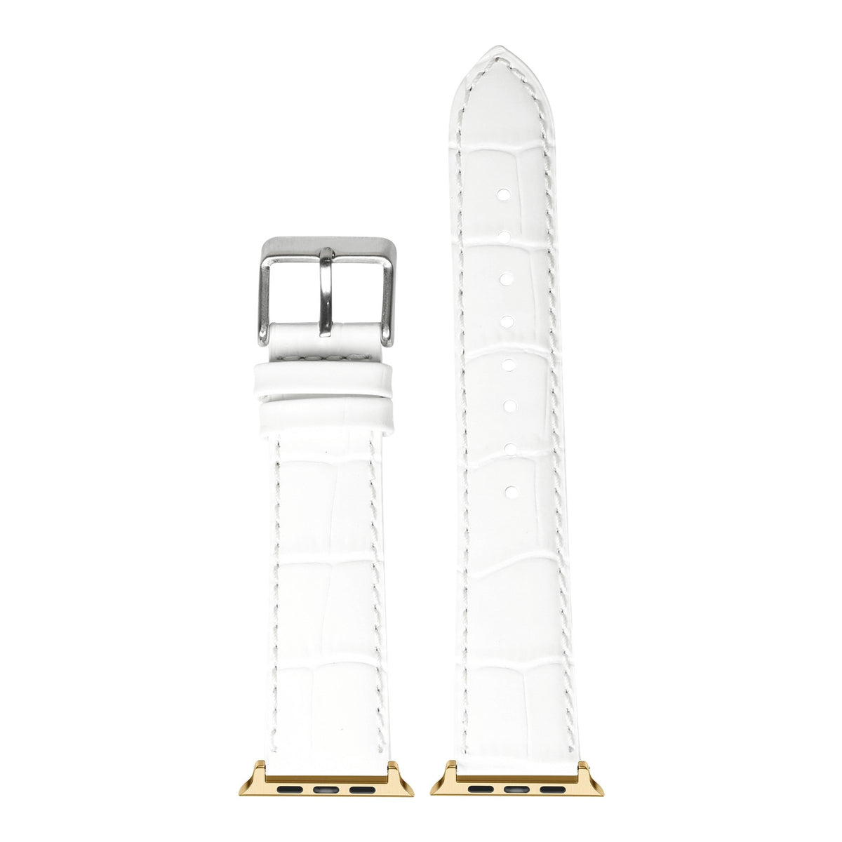 [Apple Watch] Alligator Leather - White with Gold Apple Watch connecters