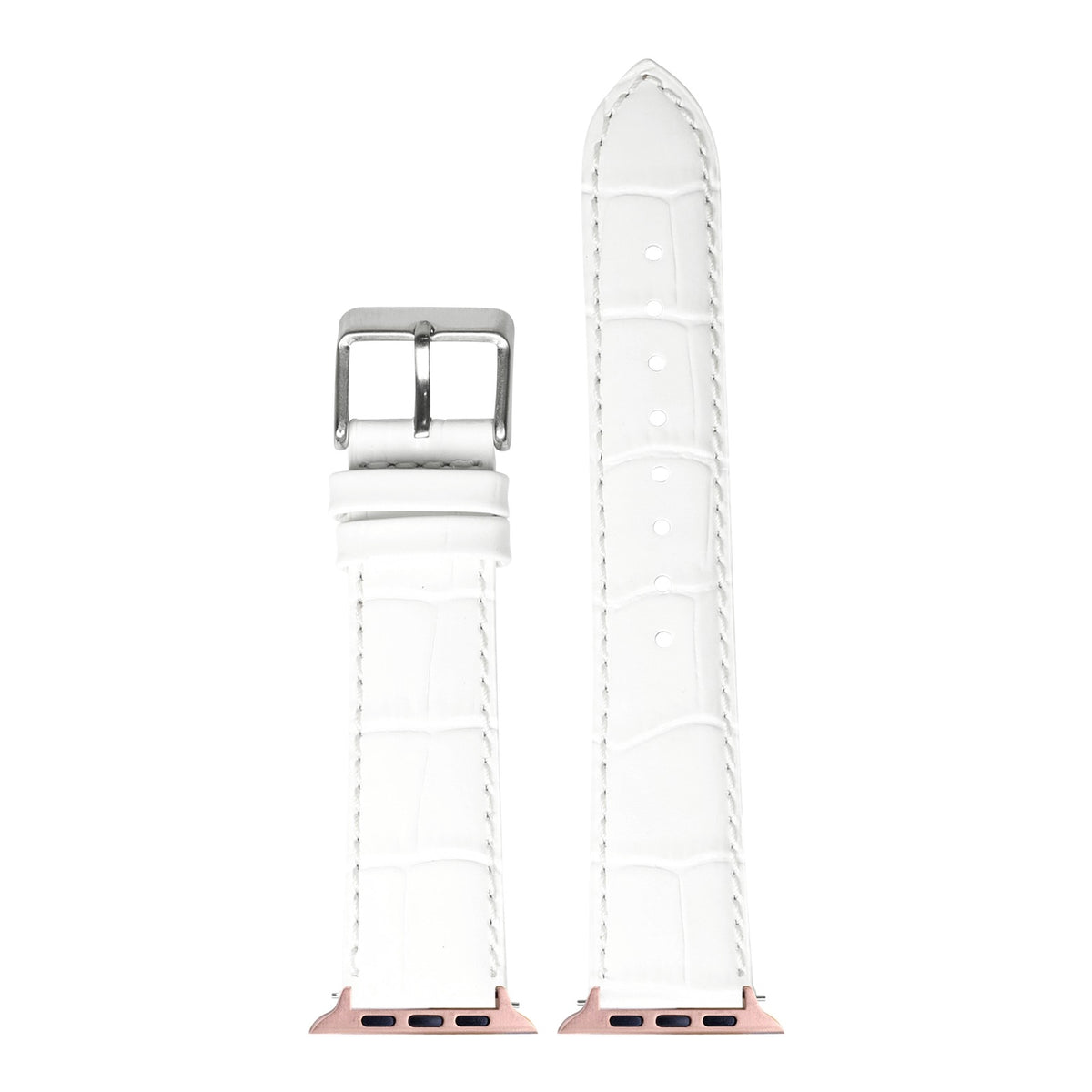 [Apple Watch] Alligator Leather - White with Rose Gold Apple Watch connecters