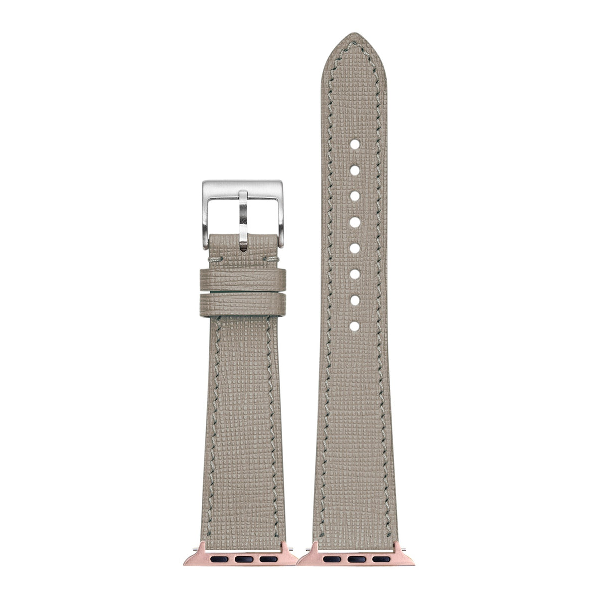 [Apple Watch] Chevre Saffiano Leather - Taupe Grey with Rose Gold Apple Watch connecters