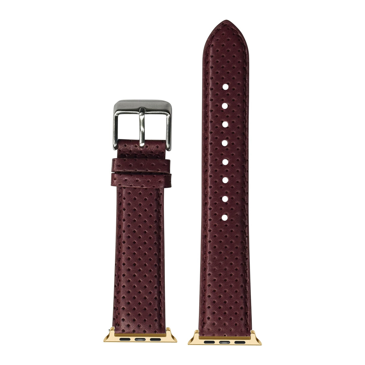 [Apple Watch] Perforated Racing Leather Straps - Maroon with Gold Apple Watch connecters