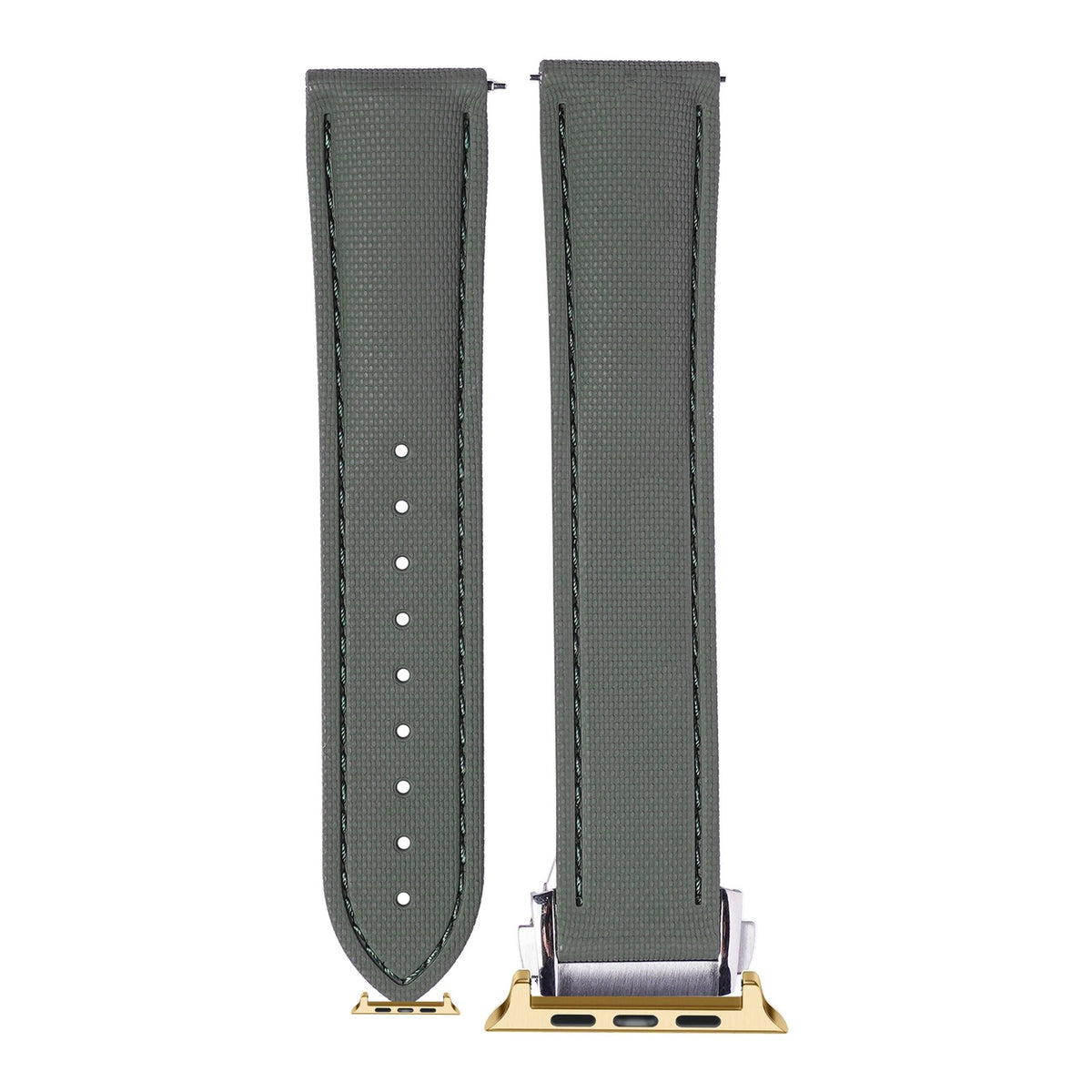 [Apple Watch] Textured FKM Rubber - Army Green with Gold Apple Watch connecters
