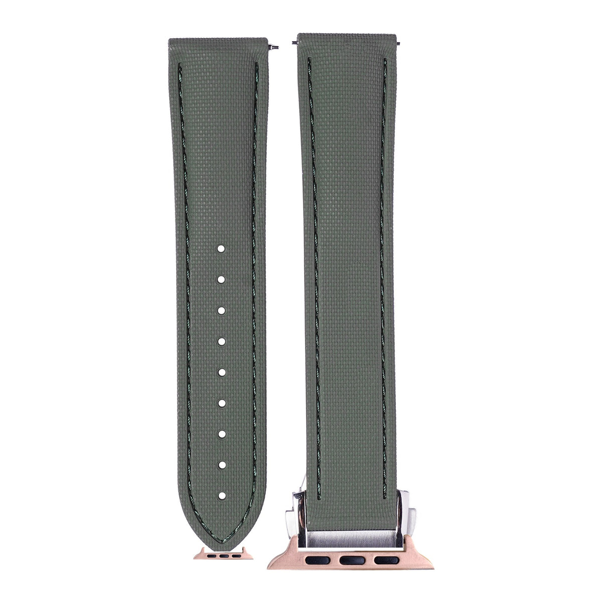 [Apple Watch] Textured FKM Rubber - Army Green with Rose Gold Apple Watch connecters