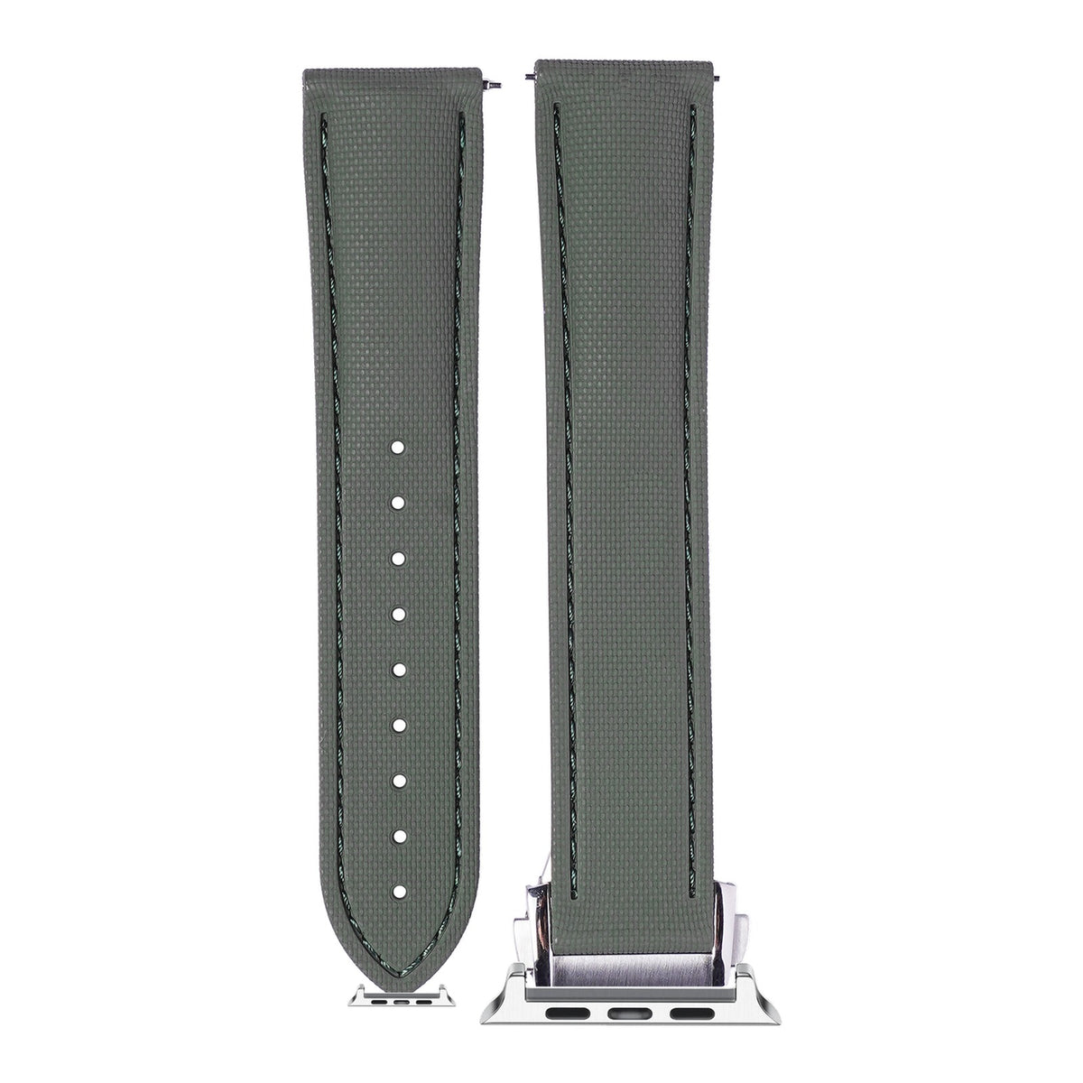 [Apple Watch] Textured FKM Rubber - Army Green with Silver Apple Watch connecters