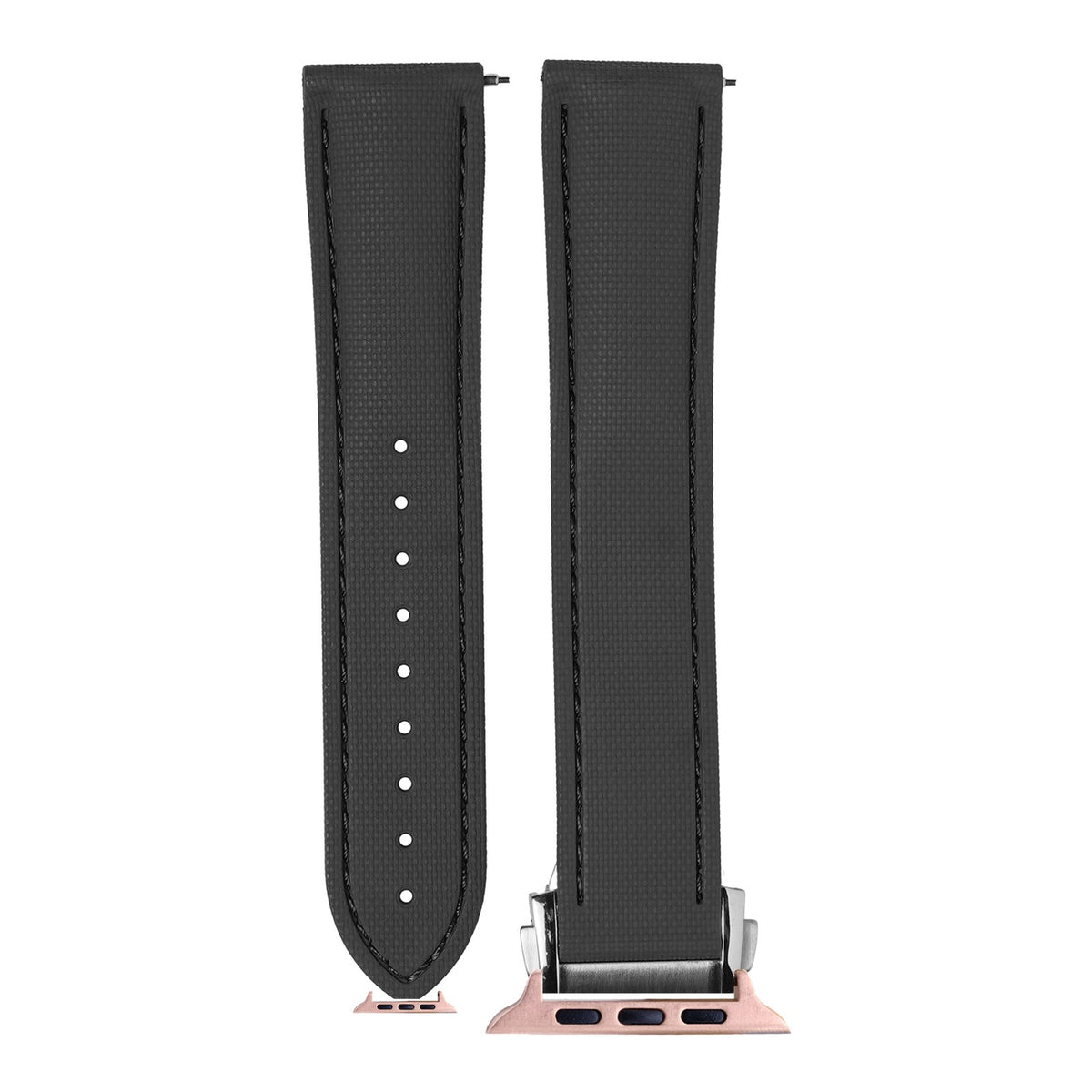 [Apple Watch] Textured FKM Rubber - Black with Rose Gold Apple Watch connecters