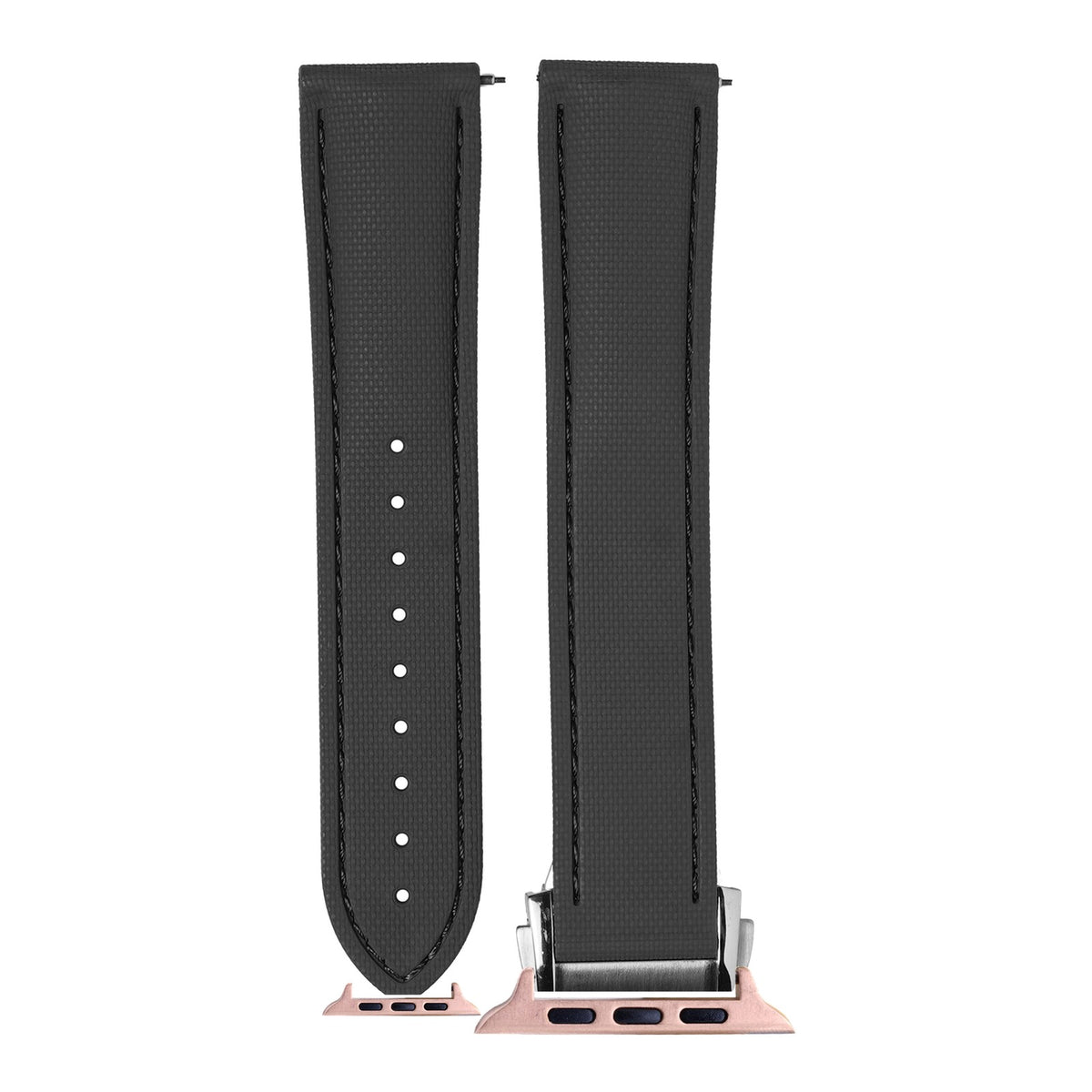 [Apple Watch] Textured FKM Rubber - Black with Rose Gold Apple Watch connecters