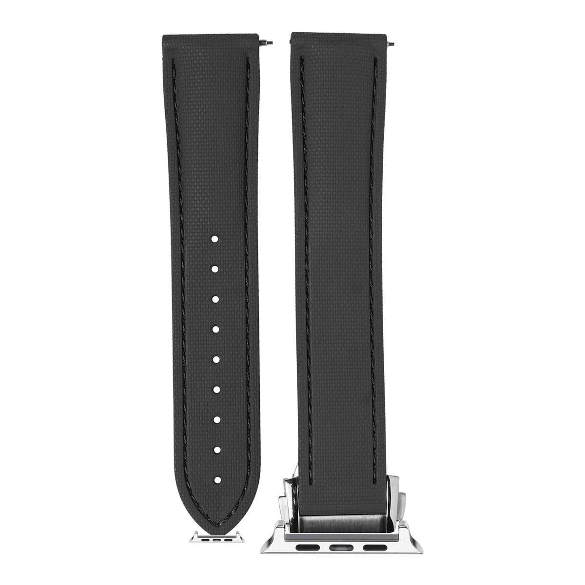 [Apple Watch] Textured FKM Rubber - Black with Silver Apple Watch connecters