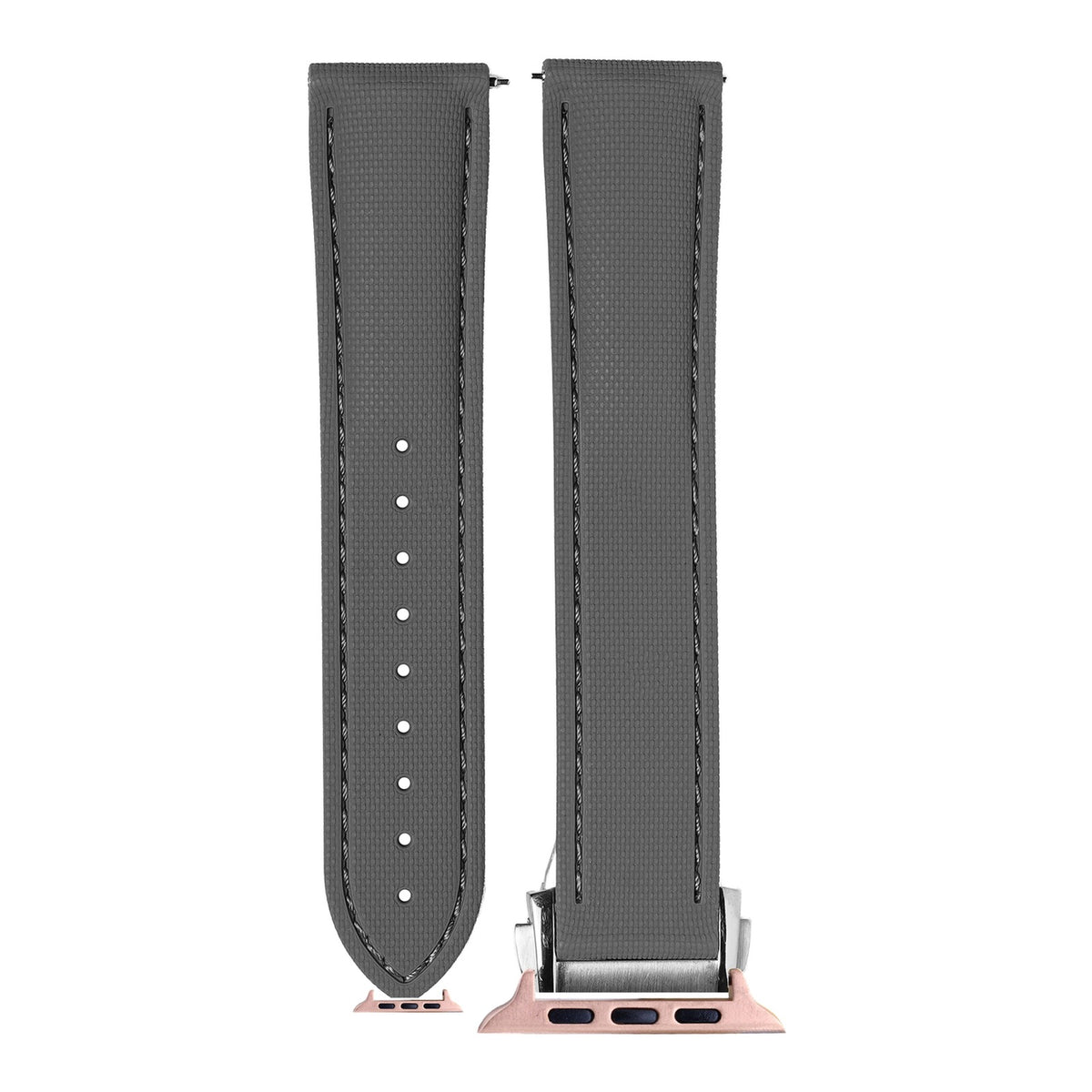 [Apple Watch] Textured FKM Rubber - Grey with Rose Gold Apple Watch connecters