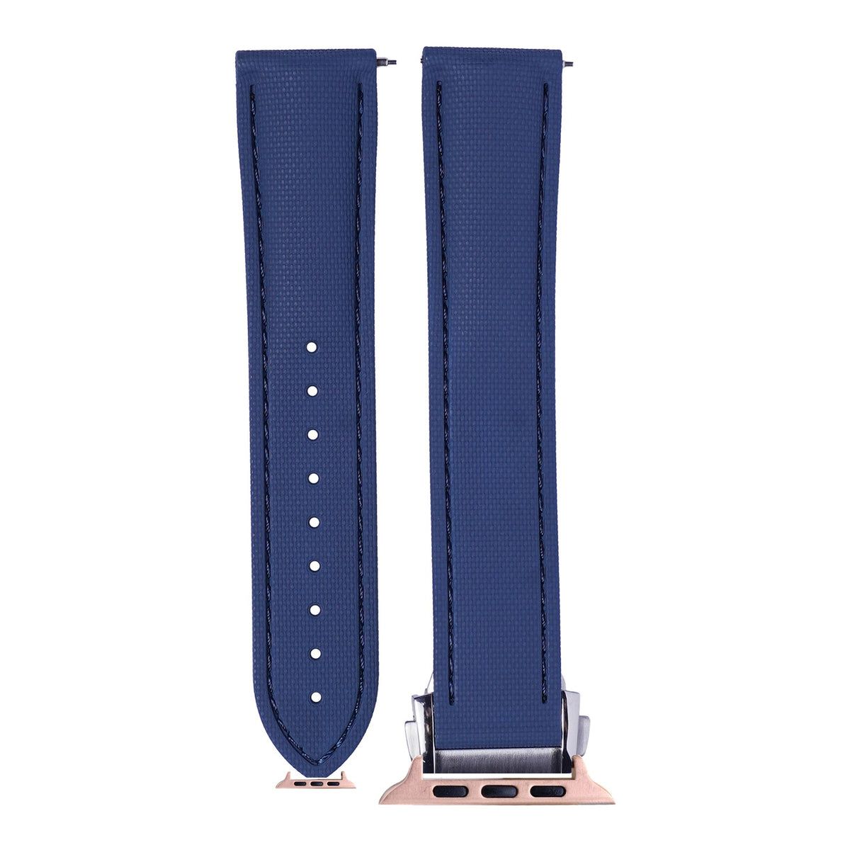 [Apple Watch] Textured FKM Rubber - Navy Blue with Rose Gold Apple Watch connecters