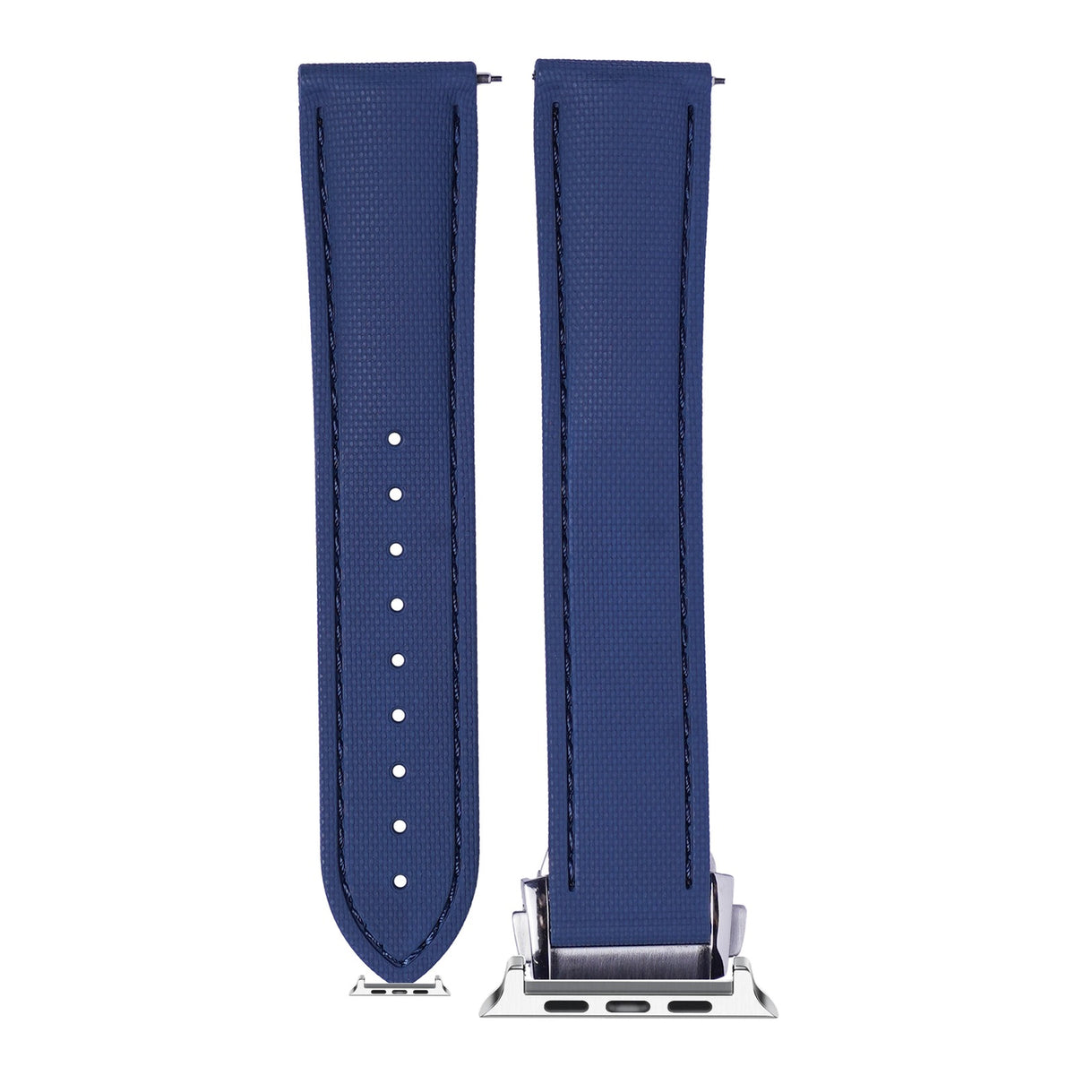 [Apple Watch] Textured FKM Rubber - Navy Blue with Silver Apple Watch connecters