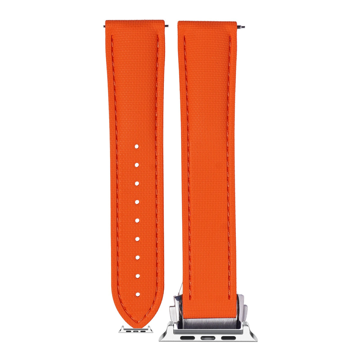[Apple Watch] Textured FKM Rubber - Orange with Silver Apple Watch connecters