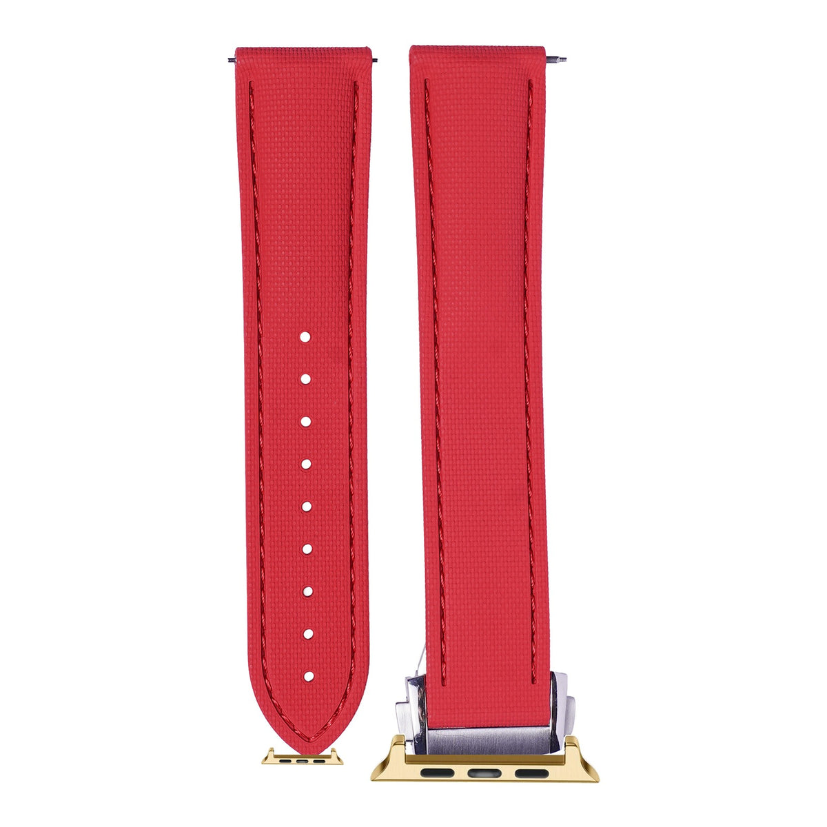 [Apple Watch] Textured FKM Rubber - Red with Gold Apple Watch connecters