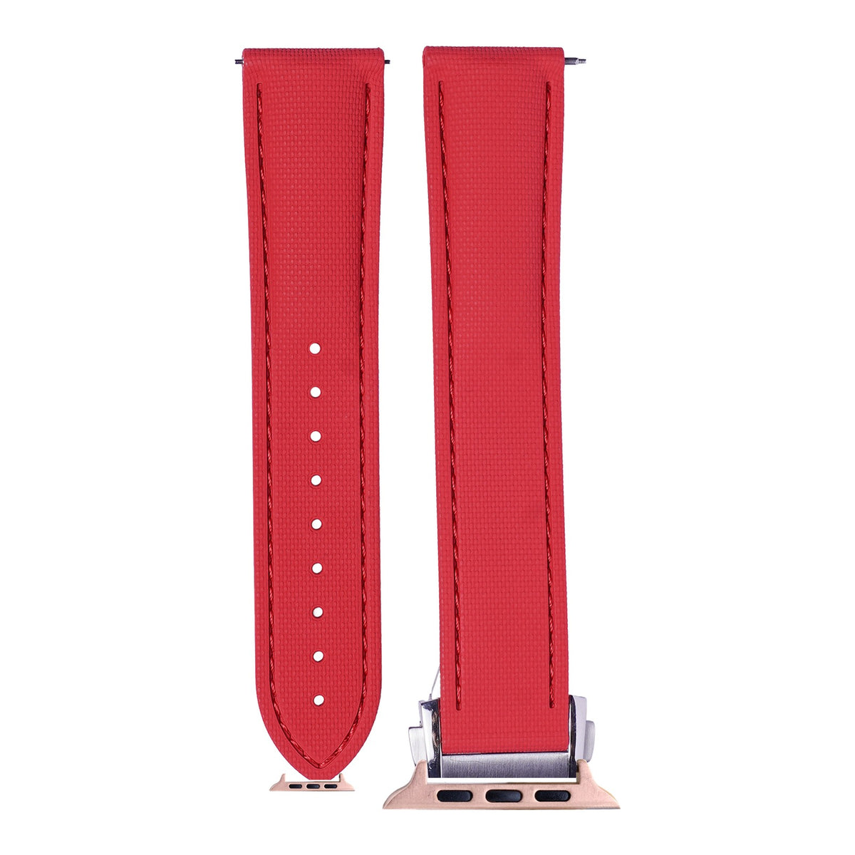 [Apple Watch] Textured FKM Rubber - Red with Rose Gold Apple Watch connecters