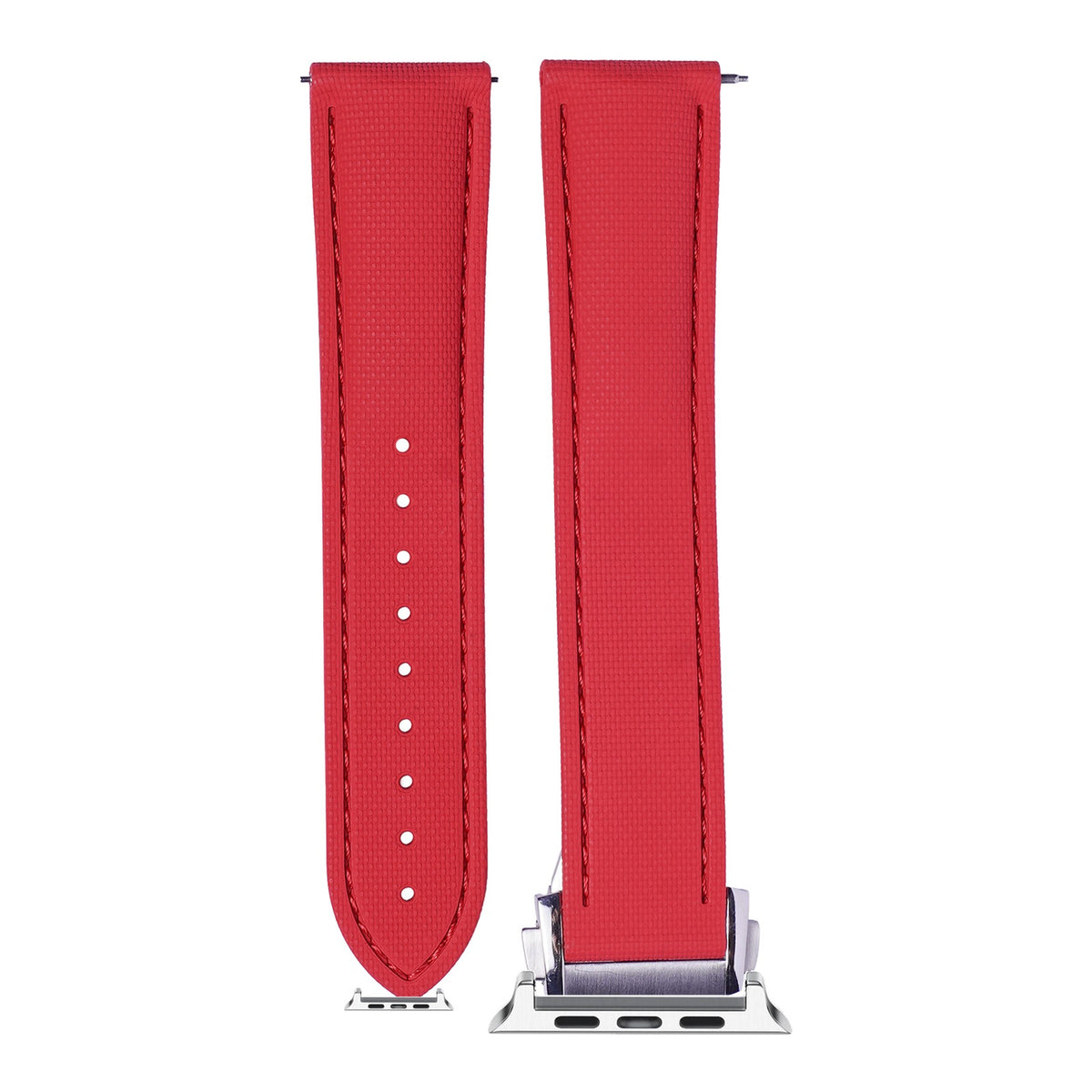 [Apple Watch] Textured FKM Rubber - Red with Silver Apple Watch connecters
