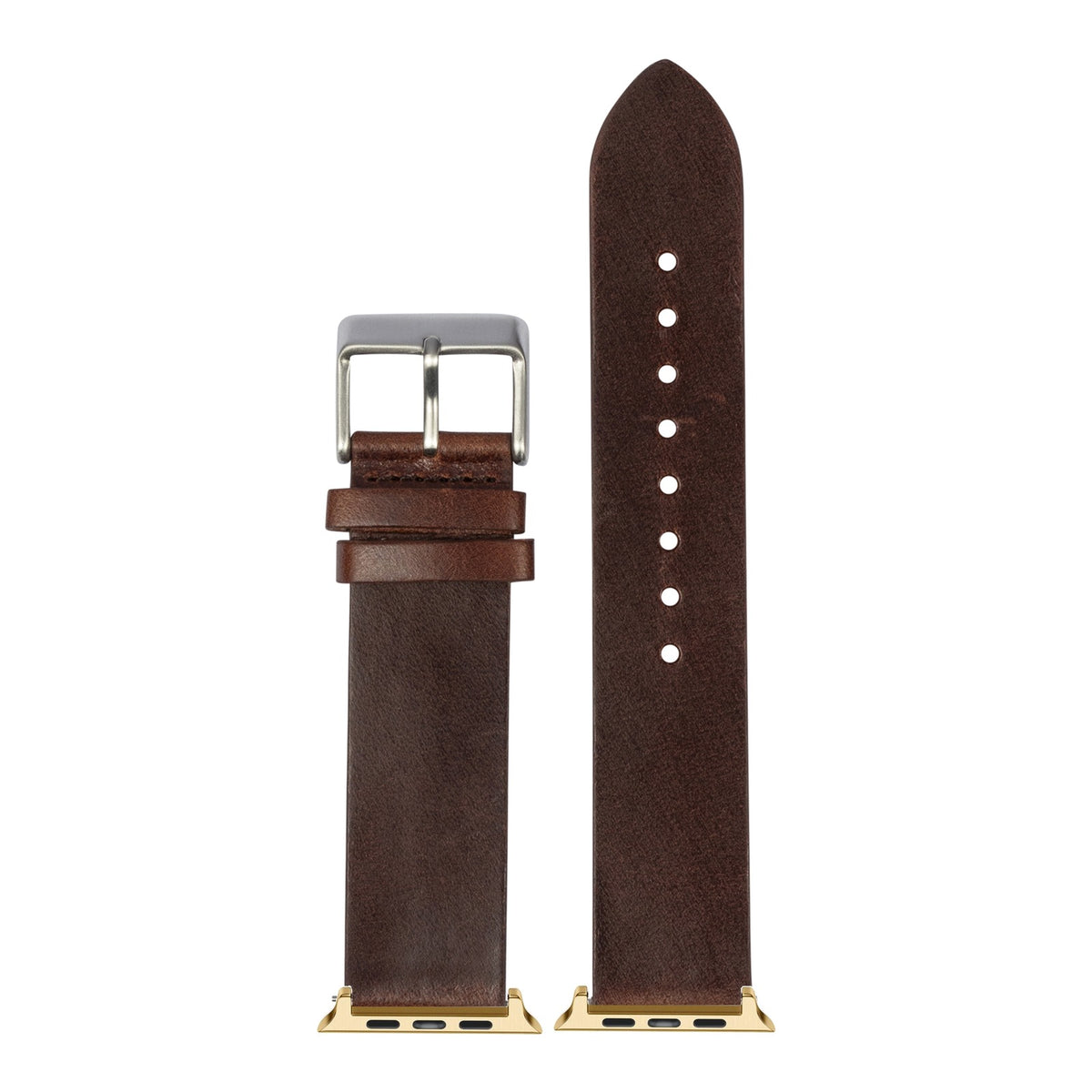 [Apple Watch] Straight Cut Leather - Dark Brown with Gold Apple Watch connecters