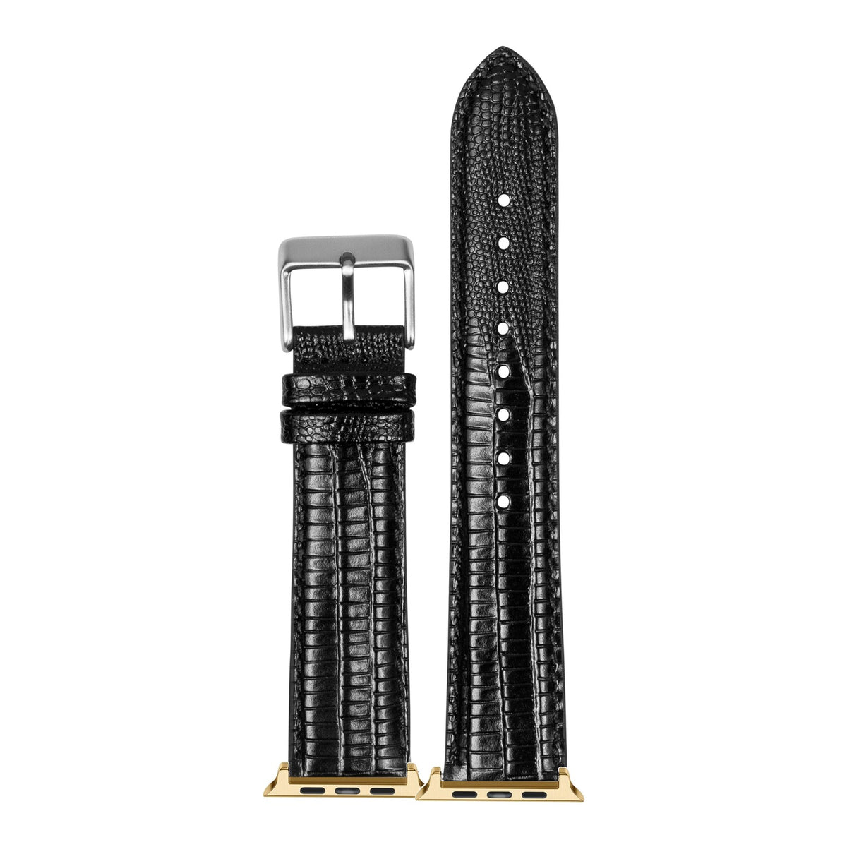 [Apple Watch] Faux Lizard - Black with Gold Apple Watch connecters