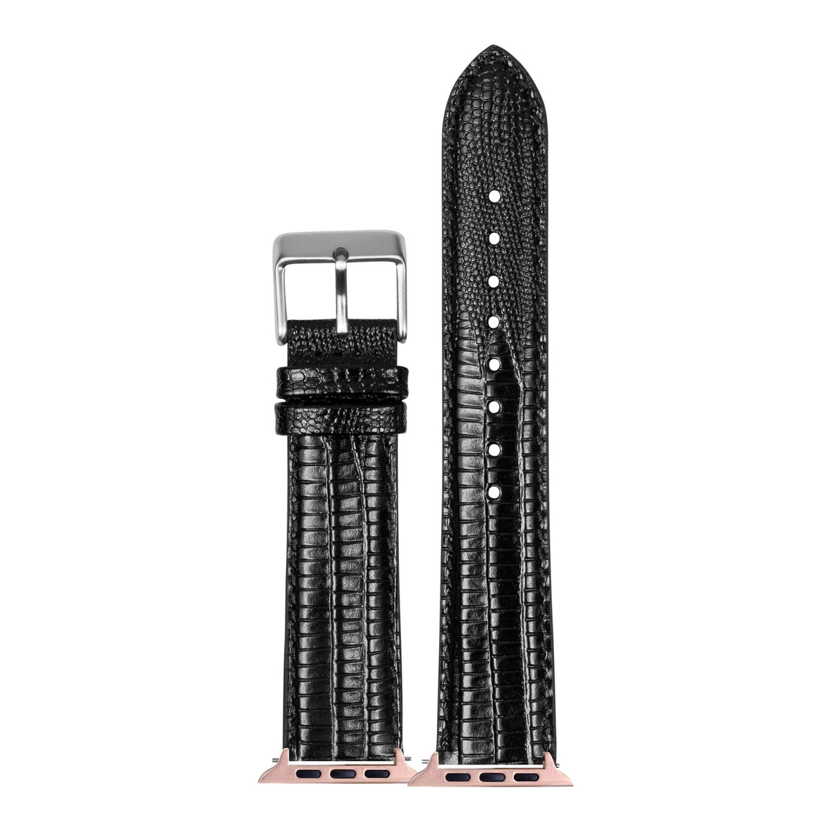 [Apple Watch] Faux Lizard - Black with Rose Gold Apple Watch connecters